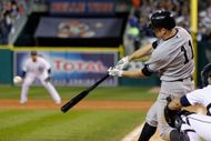 Brett Gardner during Game Three of the American League Division Series on October 3, 2011. (Image via Getty)